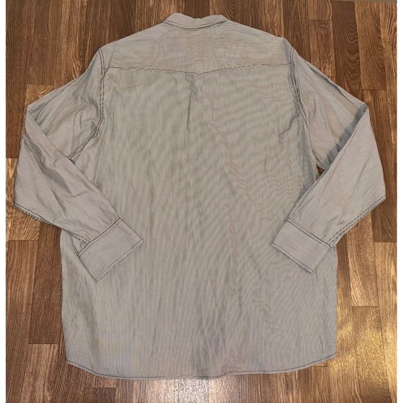 Lucky Brand Western Shirt XX Large‎ Blue White Pinstripe Cotton Long Sleeve Snap - Picture 10 of 10